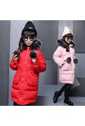 2016新款韩版女童棉衣连帽大毛领球球中长款棉服包邮
