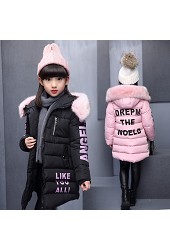 2016新款韩版女童中大童棉衣棉服装字母大毛领棉服包邮