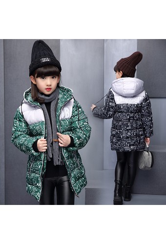 2016新款韩版女童棉衣中大童装数学公式棉服包邮