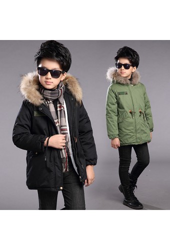 2016冬装韩版男童大毛领连帽加绒加厚棉衣外套包邮